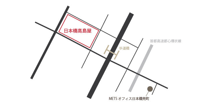 METSオフィス日本橋兜町から日本橋高島屋へのマップ