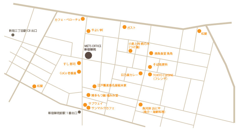 新宿御苑エリアのグルメスポットマップ