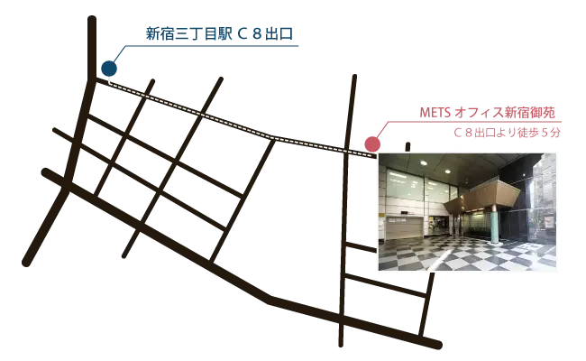 新宿三丁目駅からのアクセスルート（C8出口徒歩5分）｜METSオフィス新宿三丁目